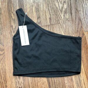 Addilyn Styles One Shoulder Ribbed Black Crop Top
